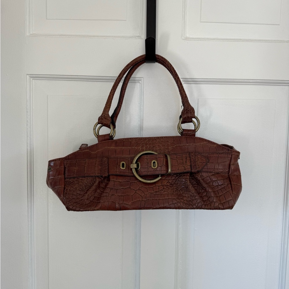 Elegant Brown Crocodile Pattern Handbag